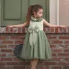 Girl Dresses First Communion Dress Green Lace Sleeveless Bowknot Flower Wedding Party Ball Celebration Dreamy Children's Birthday