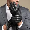 Guantes sin dedos Guantes de cuero genuino para hombres Piel de oveja masculina Pantalla táctil Invierno Cálido Mitones a prueba de viento Conducción Ciclismo Motocicleta Guantes para hombres 231128