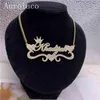 Ожерелье с именем AurolaCo с бриллиантом на заказ, блестящее ожерелье с именем, ожерелье из нержавеющей стали с золотой табличкой для женщин, подарок 21111243S