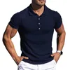 Mäns casual skjortor t-shirt sommar kort ärm sport amerikansk skjorta lapel vertikala randiga mönster knappar fitness t-shirtmen's