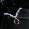 Exquis Collier en forme de pierre en V Red Cz Garnet Garnet Garnet pour femmes bijoux de bijoux pour femmes de la chaîne de clavicule