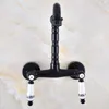 Rubinetti da cucina Rubinetto per lavabo a parete a doppio foro con doppia maniglia Finitura nera Ottone 360 Beccuccio girevole Miscelatore per lavabo da bagno Dnf827