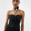 Camis Noworodek Kwiat Strappy Backless Crop Topy Z Dekoltem Typu Halter Kobiety 2022 Eleganckie Czarne Cami Sexig Letnie Ubrania Estetycz