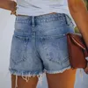 Jeans pour femmes été femmes décontracté couleurs unies lavé Denim Shorts Streetwear taille basse Stretch poche déchiré trou gland Shorts # g3