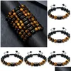 Bracelets de charme Initiales pour hommes Lien de lettre Fait à la main Naturel Noir Onyx Tiger Eye Perles de pierre tressée Corde Signification Bracelet Drop D DHSEU