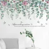 Adesivos de parede Folhas de flores para sala de estar Café Decoração de casa Fundo Verde Temporada Pássaros Art Decal Poster 231128