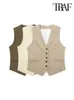 Women's Vests TRAF Women Fashion Front Button Linen Waistcoat Vintage V Neck Sleeveless Female Outerwear Chic Vest Tops 231128