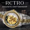 Wristwatches WINNER Gold Skeleton Mechanical Watch Men Automatic Vintage Royal Fashion Engraved Auto Wrist Watches Top Brand Luxury Crystal 231128