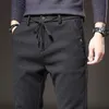 Men's Pants Autumn Winter Brushed Fabric Casual Pants Men Thick Business Work Slim Cotton Black Grey Trousers Male Size 38 231129