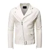 Mens Leather Faux Jackets White Black Casual Lapel Slim Fit Diagonal dragkedja Motorcykel PU Jacka Coat Clothing 231129