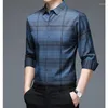 Camisas casuais masculinas 2023 primavera outono homens xadrez impressão lapela único breasted moda coreana manga longa tops negócios camisas de hombre