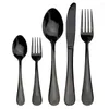 Servis uppsättningar Shine Black El Table Set Set rostfritt stål Kaffesked Stekknivgafflar Kaka Spade Western Cutlery Banquet Supplies