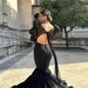 Spanska svart flamenco prom klänning med polka dot tulle sexig rygglös långärmad dans kväll klänning ruffles kostym formell 2023 mantel de mariee vestidos de fiesta