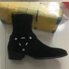 Yüksek üst el yapımı Wyatt Harry Buckle Ring Strap Men Chelsea Boots Kama Deri Denim Ziyafet koşum Botları