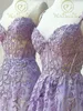 Party Dresses Lilac Evening Dresses 2023 Long Lace Appliques Crystal Mermaid Sweetheart Sweep Train Corset Back Sleeveless Prom Gowns Women W0428