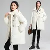 Women Down Parkas Cotton Jacket Winter Wersja koreańska średniej długości kaptury przyciski spisu Modna 231129