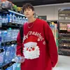 Men's Sweaters Autumn Winter Santa Printed O-neck Sweater Fashion Loose Casual High Street Men Tops Pullovers Male Clothes