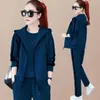 Women's Two Piece Pants Women Three-piece Suit Winter Sports Stylish 3-piece Soft Thick Hooded Coat Top For Lady's