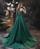 Robes de soirée arabe bal vert une épaule à manches longues avec satin sur jupe train robe de soirée paillettes paillettes Pageant