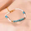 Strand Bohême En Acier Inoxydable Turquoise Bracelets À La Main Pierre Naturelle Avec Perle Plaqué Or Perle Bangel Pour Les Femmes Bijoux De Mode