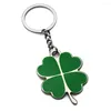 Keychains Creative Green Color Four-Leaf Clover Fortune Keychain Key Chain Ring Pendant Bag Accessories Girls Cute Keyring Gifts