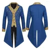 Men's Trench Coats Blue Retro Embroidery Outfit Coat For Men Medieval Victorian Costume Tuxedo Gentlema Tailcoat Gothic Steampunk VD4324