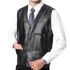 Men's Vests Velvet Lined Men Vest Stylish Mid-aged Faux Leather V Neck With Plush Lining Warm Windproof Multi-pocketed Winter