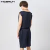 Pants Inderun 2023 Style amerykański Nowi mężczyźni Striped Onepiece Rompers Casual Fashion Mężczyzna gorąca wyprzedaż Wygodne kombinezony bez rękawów S5XL