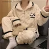 Women's Sleep Lounge Panda Women Pajamas Set for Women Fleece Sleepwear Korean Suit Winter Piiama 2 Pieces V-neck Pyjamas Zipper Cute Night Wears New L231129