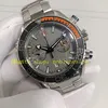 6 Style Real Photo 9900 Movement Automatic Chronograph Watch Men's 45.5mm Grey Dial Sapphire Glass Ceramic Bezel 600m Steel Armband om Factory Sport Chrono Watches