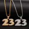 Collier avec pendentif lettre à bulles personnalisé pour hommes, numéro 23, Hip Hop, entièrement glacé, zircone cubique, or argent, pierre CZ 219L