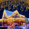 Tuindecoratie LED Solar Ijspegel Lichtslingers Waterdicht Kerstdecoratie Gordijn Lichtslingers voor Slaapkamer Patio Tuin Bruiloftsfeest 231124