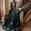 Schwarzgrünes, schulterfreies Quinceanera-Kleid, Applikationen, Spitze, Perlen, Ballkleid, Geburtstagskleid, Schnürung, glitzernde Sweet-16-Kleider