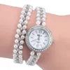 Montres-bracelets strass décor perle bracelet de montre femmes fille ronde montres à Quartz Bracelet alliage montre-bracelet