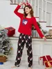 Pijamas femininos feminino conjunto de pijama de natal papai noel/xadrez estampado mangas compridas tops e calças elásticas loungewear macio