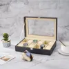 Titta på lådor Fall 12 Slot Pu Leather Watch Box Display Case Jewelry Organizer med Glass Top 231128