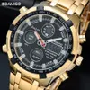 BOAMIGO BRAND Watches Wojskowe Mężczyzn Sport Watches Auto Data Chronograph Gold Steel Digital Quartz WristWatches Relogio Masculino Ly204F