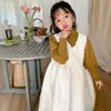 Girl Dresses Children Shirt 2023 Autumn Girls Korean Style Solid Color Double Breasted Vest Skirt Sleeveless Sweet Loose