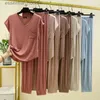Kobiety Sleep Lounge Modal Women Pajama Sets Sets Salle 2023 Summer Nowe garnitury domowe Fe luźne rozmiary Spodnie 2 sztuki