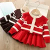 Clothing Sets Girls' Knitted Dress Winter Sweater Christmas Party Long Sleeve Knitted Children's Wear Baby Year's Clothing 0-6 Years O 231129