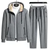 Mens Tracksuits Arrived Tracksuit Men Warm Winter Velvet Thick Two Pieces Set Fleece Track Suit JacketPants 231129