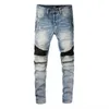 Calça de linho de jeans de grife calça de linho Hip Hop Men jeans angustiado Rapped Biker Slim Fit Motorcycle Denim para homens#02