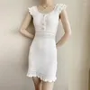 Casual jurken Zomer Solid Color Gebreide Hollow Out Camis Mini Fit en Flare Dress Women Mouweless Bodycon Taille Dunne Basic