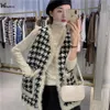 Parkas Spring Fall Women Gilets Ärmlös jacka Korean Outwear Waistcoat Faux Imitation Mink Fleece Vintage Black White Plaid Vest