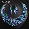 Bröllopsmycken Set Vintage Statement Crystal Necklace Earrings Set Retro Dubai Bridal Set's Party Luxury Big Colorful Jewelery Gift 231128