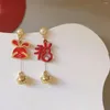 Baumelnde Ohrringe, trendige Persönlichkeit, Tropfen im chinesischen Stil, rot, für Frauen, ethnischer Modeschmuck, Jahresgeschenke