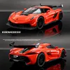 Diecast Model 1 32 Koenigsegg Jesko Supercar Modello in lega Auto Giocattolo Fonde sotto pressione Fusione di metallo Suono e luce Tirare indietro per bambini Veicolo 231128