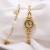Нарученные часы 2023 Женские часы 24k золота латунный циферблат водонепроницаемый романтический кварцевый роскошный винтажный браслет
