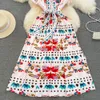 Casual Dresses 2023 Summer Bohemian Long Dresses Women Flying Sleeve Bow Tie Collar Floral Dot Print High Wasit Vestidos Robe