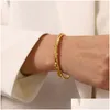 Bangle 18k Guldpläterade smycken Kvinnor Rostfritt stål Zirkonpärlarmband Vatten Drop örhängen Chunky Rings Set Leverans DH5J8